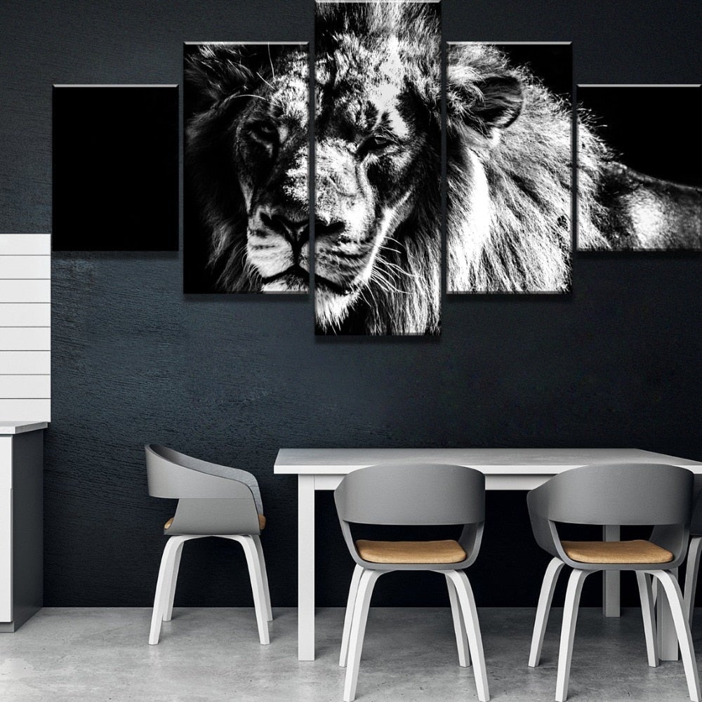 Décoration photo lion noir et blanc